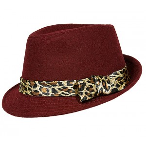 Fedora Hats – 12 PCS Wool-felt Like w/ Leopard Print Band - Red - HT-AHA51743RD